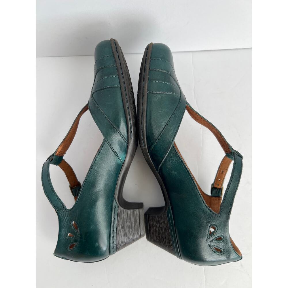 Rockport Cobb Hill Aubrey Leather T Strap Heeled Pumps Teal Green Women Size 7M - Picture 5 of 8
